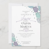カップルのシャワー |ビーチシーシェル薄紫ダスティブルー 招待状 (正面)