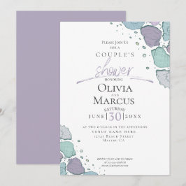 カップルのシャワー |ビーチシーシェル薄紫ダスティブルー 招待状