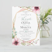 カップルのシャワー |ピンクのアネモネスと葉 招待状 (スタンド正面)