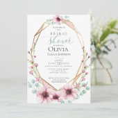 カップルのシャワー |ピンクのアネモネスと葉 招待状 (スタンド正面)