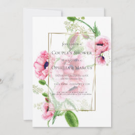 カップルのシャワー |ピンクのポピーの花束 招待状