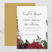 カップルのシャワー | ブルグンディエレガントマルサラフローラ 案内状 (正面/裏面)