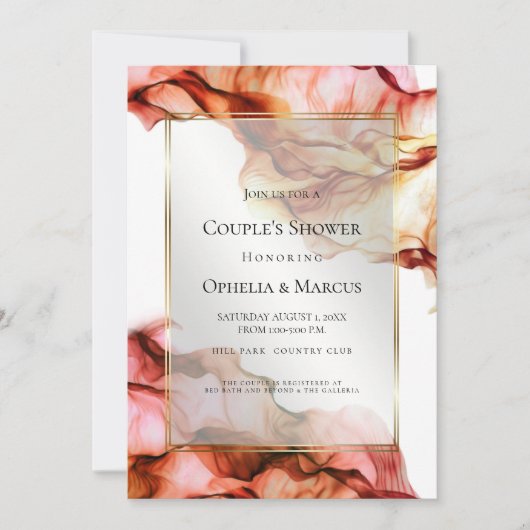 カップルのシャワー |抽象芸術インク秋の色6 招待状 (正面)