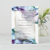 カップルのシャワー |抽象芸術水彩プラムパープル 招待状 (スタンド正面)