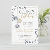 カップルのシャワー |黒モダンと金ゴールドミニマル 案内状 (スタンド正面)