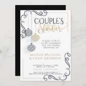 カップルのシャワー |黒モダンと金ゴールドミニマル 案内状 (正面/裏面)