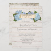 カップルのシャワーBOHO Shiplapの木板のアジサイ 招待状 (正面/裏面)