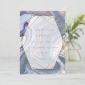 カップルのシャワーmarbleized紫のバラ瑪瑙 招待状 (スタンド正面)