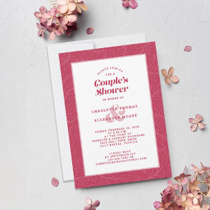 カップルのシャワ結婚ーマゼンタレッドモダン 招待状