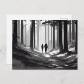 カップルのシルエットが森の小道を散歩 ポストカード (正面/裏面)