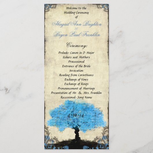 カップルのシルエットツリーヴィンテージ結婚式プログラム プログラム (正面)