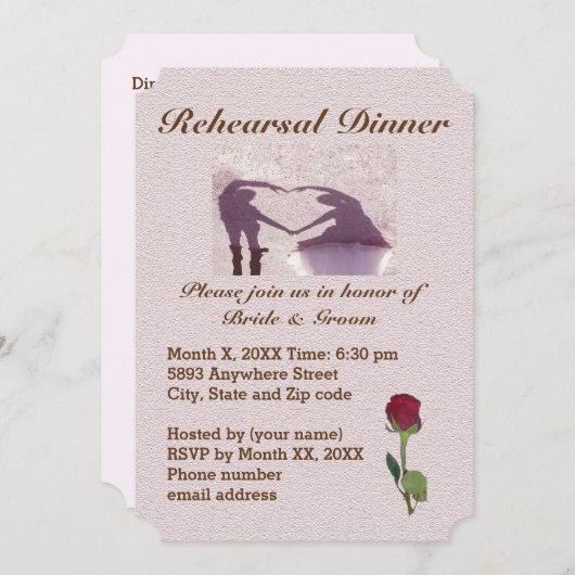 カップルのシルエットハートサンドリハーサルディナー 招待状 (正面/裏面)