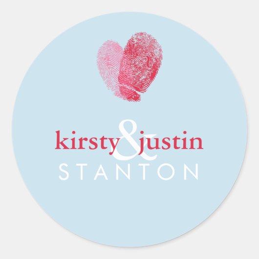 カップルのシールかわいい結婚指紋ハート ラウンドシール (正面)