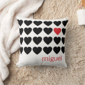 カップルのハートパターン黒の赤くパーソナライズな名前 クッション (ブランケット)