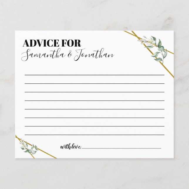 カップルのバイリンガルシャワーカードのための緑のアドバイス (正面)