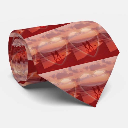 カップルのビーチでハートバレンタインのネクタイ ネクタイ (ロール)