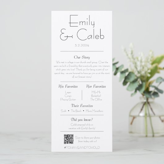 カップルのファクト素朴のシンプル結婚式 プログラムとメニュー プログラム (スタンド正面)