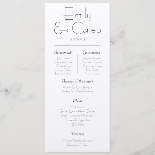 カップルのファクト素朴のシンプル結婚式 プログラムとメニュー プログラム (裏面)