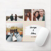 カップルのフォトコラージュバイオレットと緑のハートパターン マウスパッド (マウス)