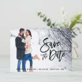 カップルのフォトブラシスクリプトカードを保存 セーブザデート (スタンド正面)