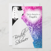 カップルのブライダルシャワーのエレガントグリッター色 招待状 (正面)