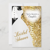 カップルのブライダルシャワーのエレガント金ゴールドグリッター 招待状 (正面)