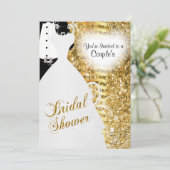 カップルのブライダルシャワーのエレガント金ゴールドグリッター 招待状 (スタンド正面)