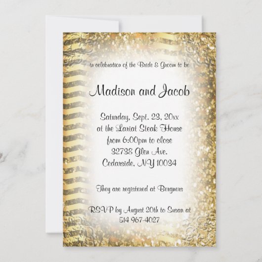 カップルのブライダルシャワーのエレガント金ゴールドグリッター 招待状 (裏面)