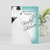 カップルのブライダルシャワーのティール(緑がかった色)エレガント 招待状 (スタンド正面)