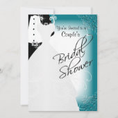 カップルのブライダルシャワーを暗エレガントいティール(緑がかった色) 招待状 (正面)