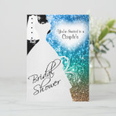 カップルのブライダルシャワーエレガントビーチグリッター 招待状 (スタンド正面)