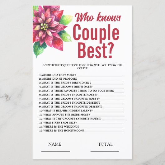 カップルのブライダルシャワーゲームを知っているポインセチア (正面)