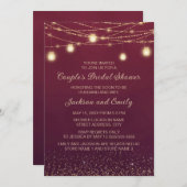カップルのブライダルシャワーブルゴーニュ金ゴールドストリングライト 招待状 (正面/裏面)