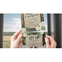 カップルのホースシューズレースウッドアジサイ結婚式RSVP