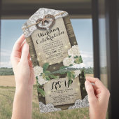 カップルのホースシューズレースウッドアジサイ結婚式RSVP オールインワン招待状