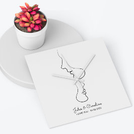 カップルのミニマル抽象芸術ラインアート スクエア壁時計