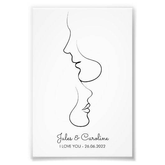 カップルのミニマル抽象芸術ラインアート フォトプリント (正面)