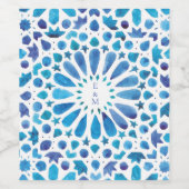 カップルのモノグラムのロゴ青い水色アラビアタイル ワインラベル (シングルラベル)