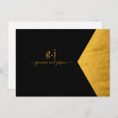 カップルのモノグラムフェイクミニマリスト金箔ブラック ノートカード (正面/裏面)