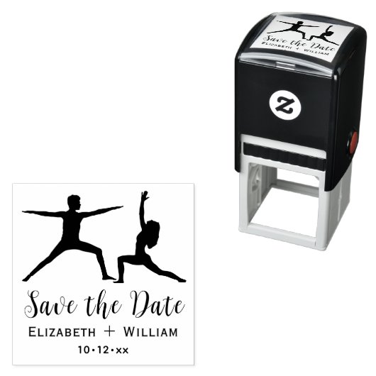 カップルのヨガが新郎新婦をポーズデートを守る セルフインキングスタンプ (インサイチュ)