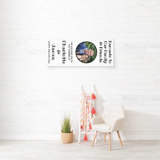 カップルのラウンドフォトブラックとホワイト結婚の歓迎 横断幕 (インサイチュ)