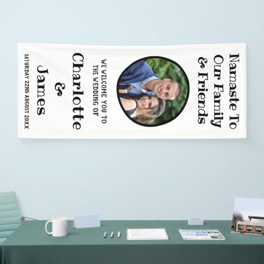 カップルのラウンドフォトブラックとホワイト結婚の歓迎 横断幕 (トレードショー)