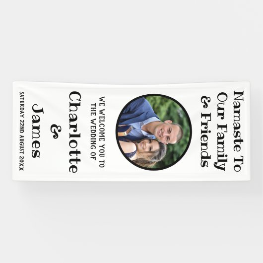 カップルのラウンドフォトブラックとホワイト結婚の歓迎 横断幕 (横)