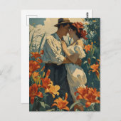 カップルのヴィンテージリリー分野：タイムレス美しい ポストカード (正面/裏面)