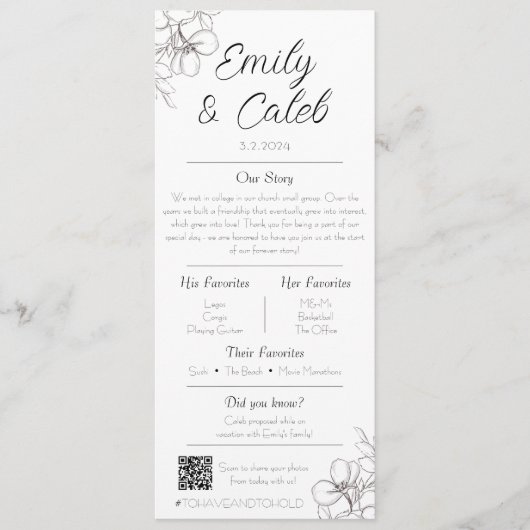 カップルの事実白黒のフローラ結婚 プログラム (正面)