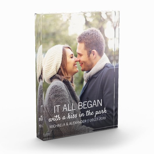 カップルの写真すべてが始まったパーソナライズされた場所 フォトブロック (左)