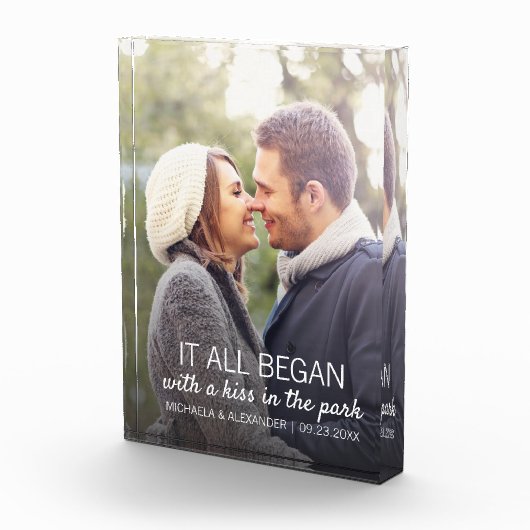 カップルの写真すべてが始まったパーソナライズされた場所 フォトブロック (右)