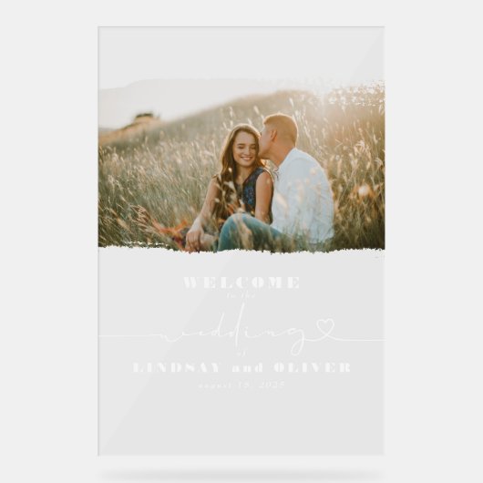 カップルの写真とウェディングウェルカムアクリルの看板 アクリルサイン (正面)