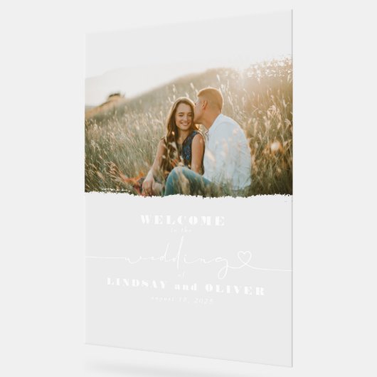 カップルの写真とウェディングウェルカムアクリルの看板 アクリルサイン (傾斜)