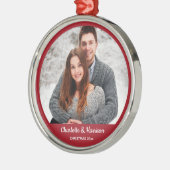 カップルの写真のクリスマス メタルオーナメント (左)